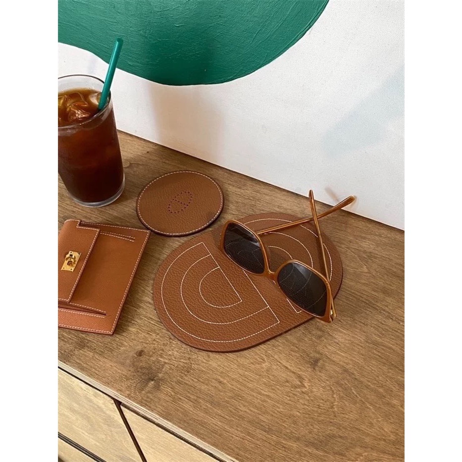 〔預購〕弧影之境駝色橢圓形杯墊 隔熱墊 杯墊 居家軟裝-細節圖3