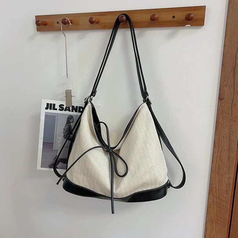 〔預購〕日常拼接綁帶托特包 多背法 後背包 肩背包 側背包 斜背包 大容量 一包三背 一包多用-細節圖2