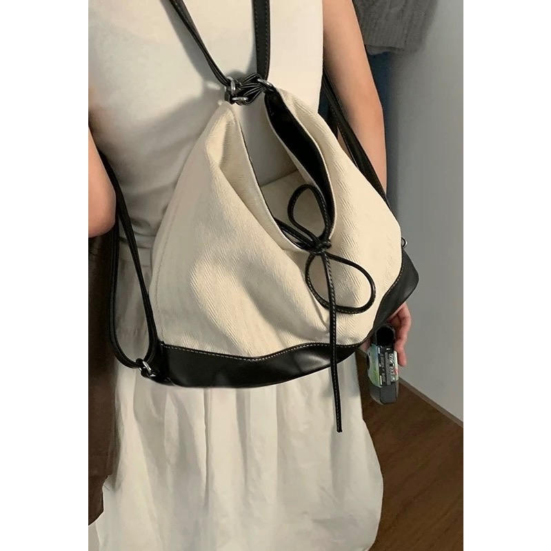 〔預購〕日常拼接綁帶托特包 多背法 後背包 肩背包 側背包 斜背包 大容量 一包三背 一包多用-細節圖5