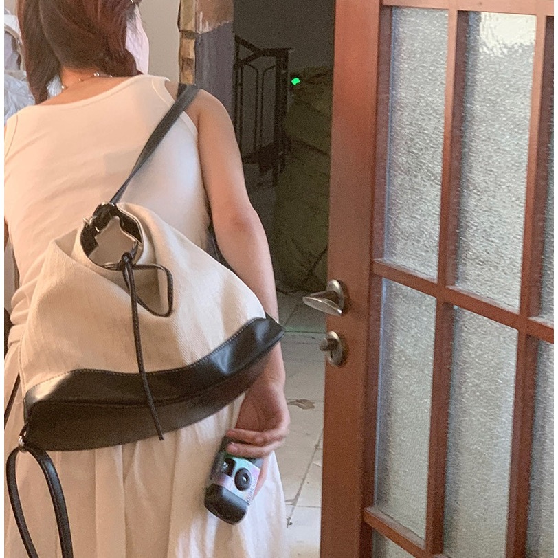 〔預購〕日常拼接綁帶托特包 多背法 後背包 肩背包 側背包 斜背包 大容量 一包三背 一包多用-細節圖6