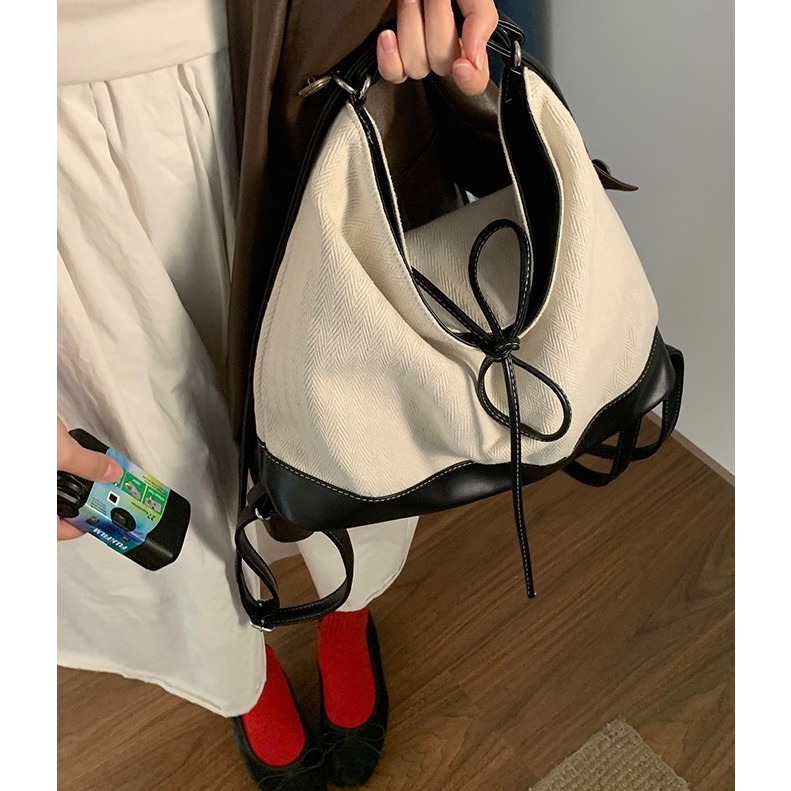 〔預購〕日常拼接綁帶托特包 多背法 後背包 肩背包 側背包 斜背包 大容量 一包三背 一包多用-細節圖7