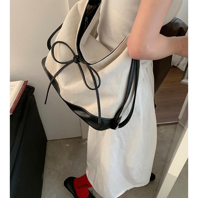 〔預購〕日常拼接綁帶托特包 多背法 後背包 肩背包 側背包 斜背包 大容量 一包三背 一包多用-細節圖8