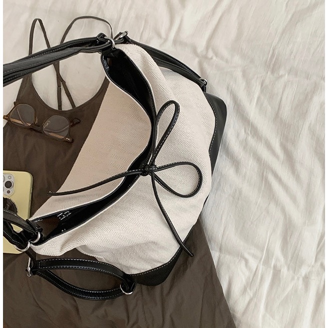 〔預購〕日常拼接綁帶托特包 多背法 後背包 肩背包 側背包 斜背包 大容量 一包三背 一包多用-細節圖9