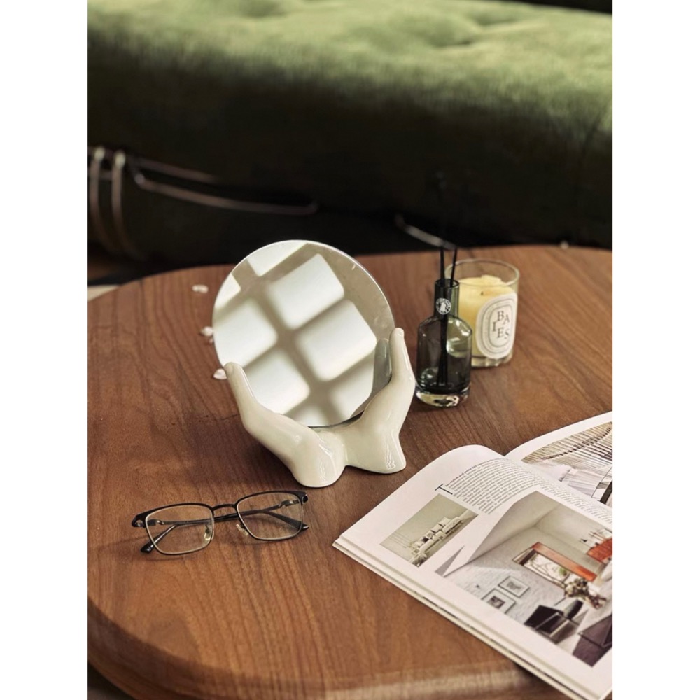 〔預購〕手捧化妝鏡（送燈球）掌上明珠 陶瓷 玻璃 送禮 入厝禮 送禮推薦 創意 居家擺飾 多用途-細節圖4