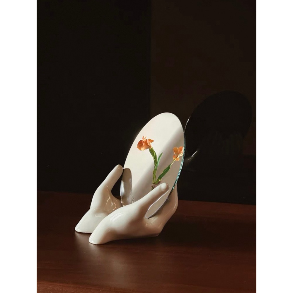 〔預購〕手捧化妝鏡（送燈球）掌上明珠 陶瓷 玻璃 送禮 入厝禮 送禮推薦 創意 居家擺飾 多用途-細節圖7