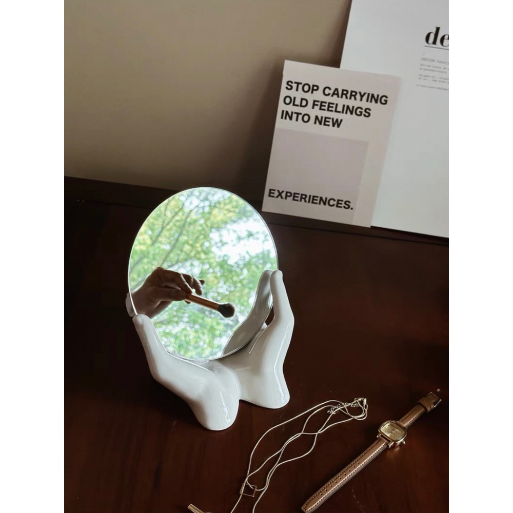 〔預購〕手捧化妝鏡（送燈球）掌上明珠 陶瓷 玻璃 送禮 入厝禮 送禮推薦 創意 居家擺飾 多用途-細節圖11