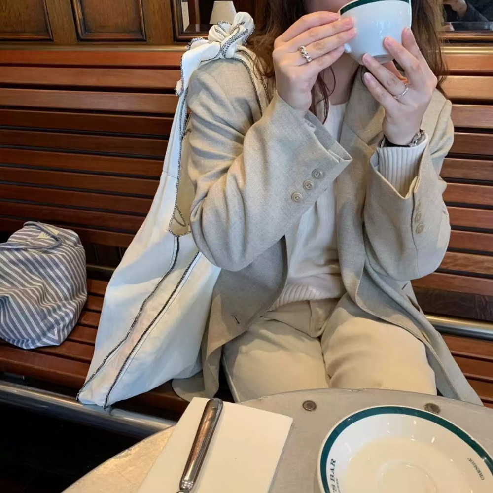 〔預購〕薄款單肩打結小眾設計車縫線大容量包 布包 肩背包-細節圖5