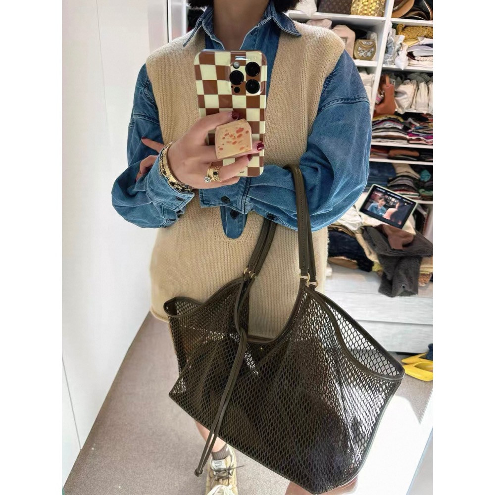 〔預購〕歐美夏日度假風鏤空沙灘大容量托特包(咖/綠/黑) 度假風 手提包 肩背包 腋下包 休閒-細節圖9