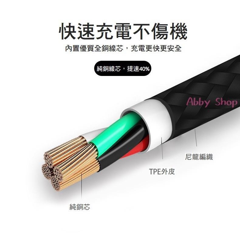 艾比百貨》銅芯編織（１米）充電線 2A快充提速 蘋果 安卓 iPhone Micro Type-C 充電線 快充（１米）-細節圖4