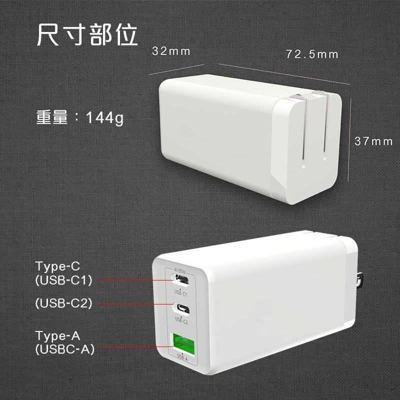 保固一年_65W GaN氮化鎵迷你PD充電器_3孔輸出_雙Type-C+單Type-A_macbook、手機、筆電可充-細節圖6