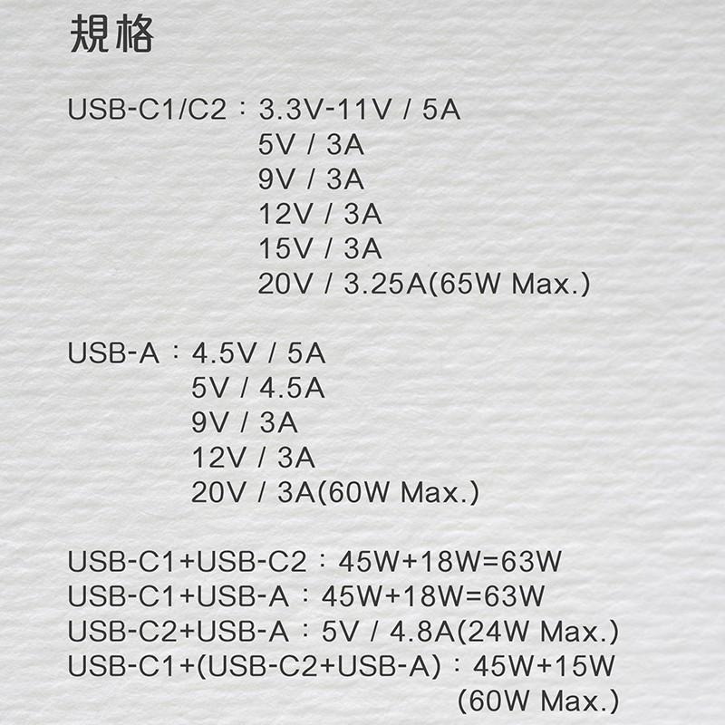 保固一年_65W GaN氮化鎵迷你PD充電器_3孔輸出_雙Type-C+單Type-A_macbook、手機、筆電可充-細節圖7