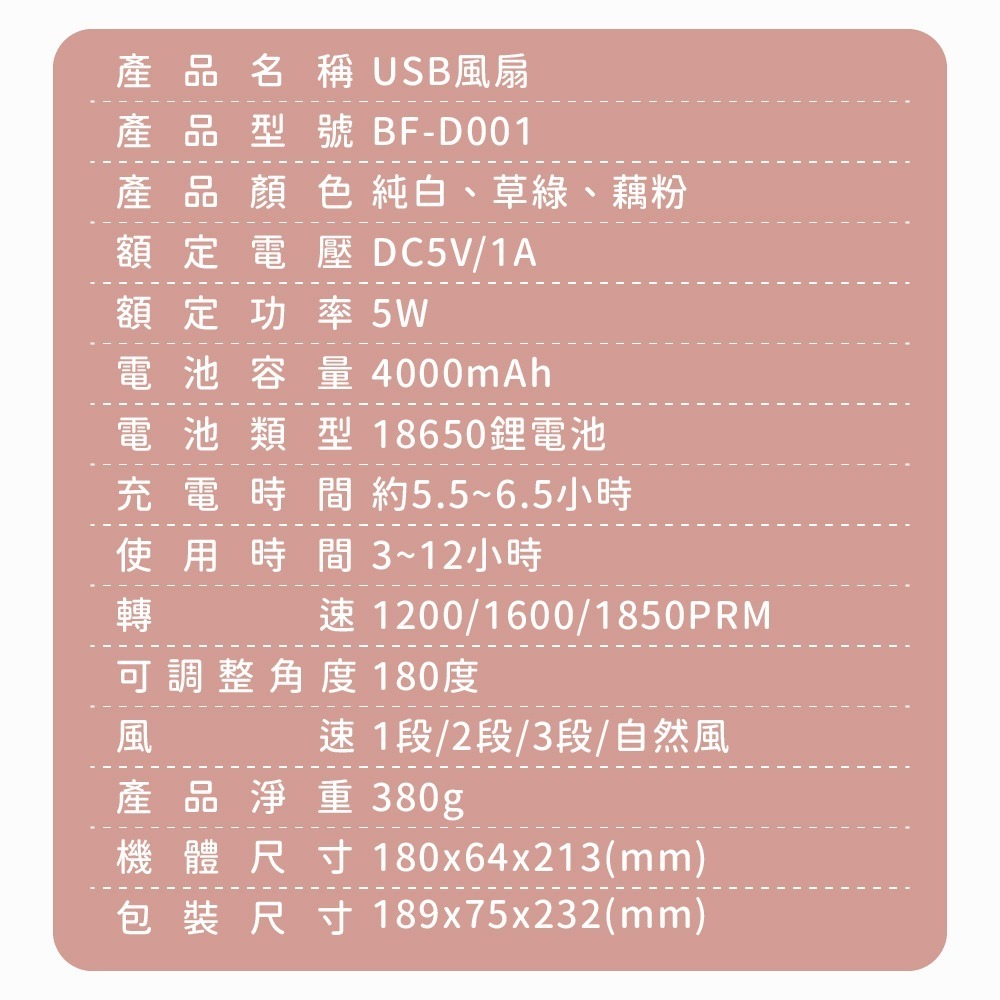 【GPLUS】BF-D001 5吋USB充電式風扇／吊掛風扇／續航12小時／公司貨／萬向旋轉／好攜帶／小夜燈／馬尼通訊-細節圖5