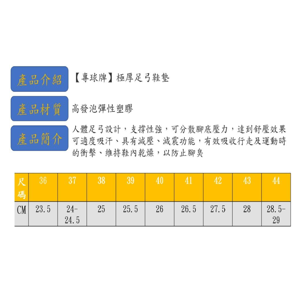 【專球牌】極厚足弓鞋墊 加厚減震 吸汗透氣 雨鞋 / 登山鞋 / 運動鞋 鞋墊-細節圖5