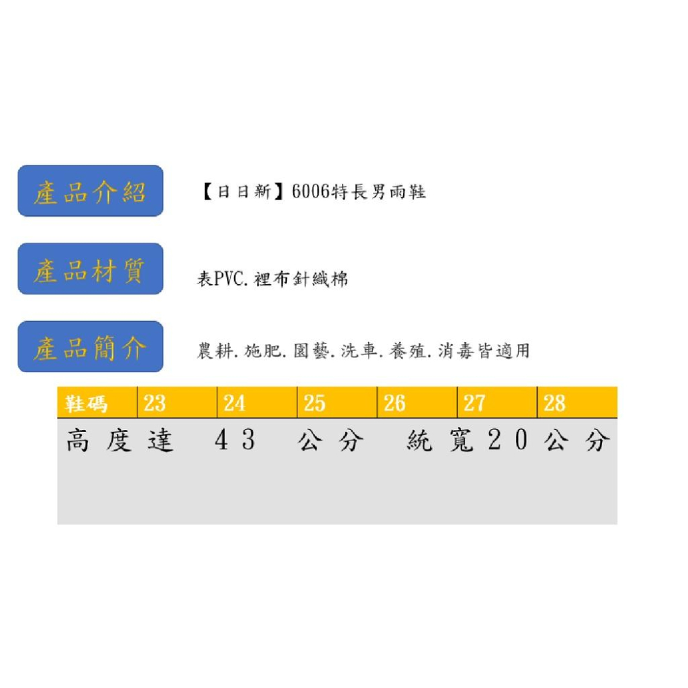 【日日新】6006特長男雨鞋，深藍色，(內附竹炭鞋墊),適用農耕.施肥.園藝.洗車.養殖.消毒，歡迎大宗訂購~-細節圖5