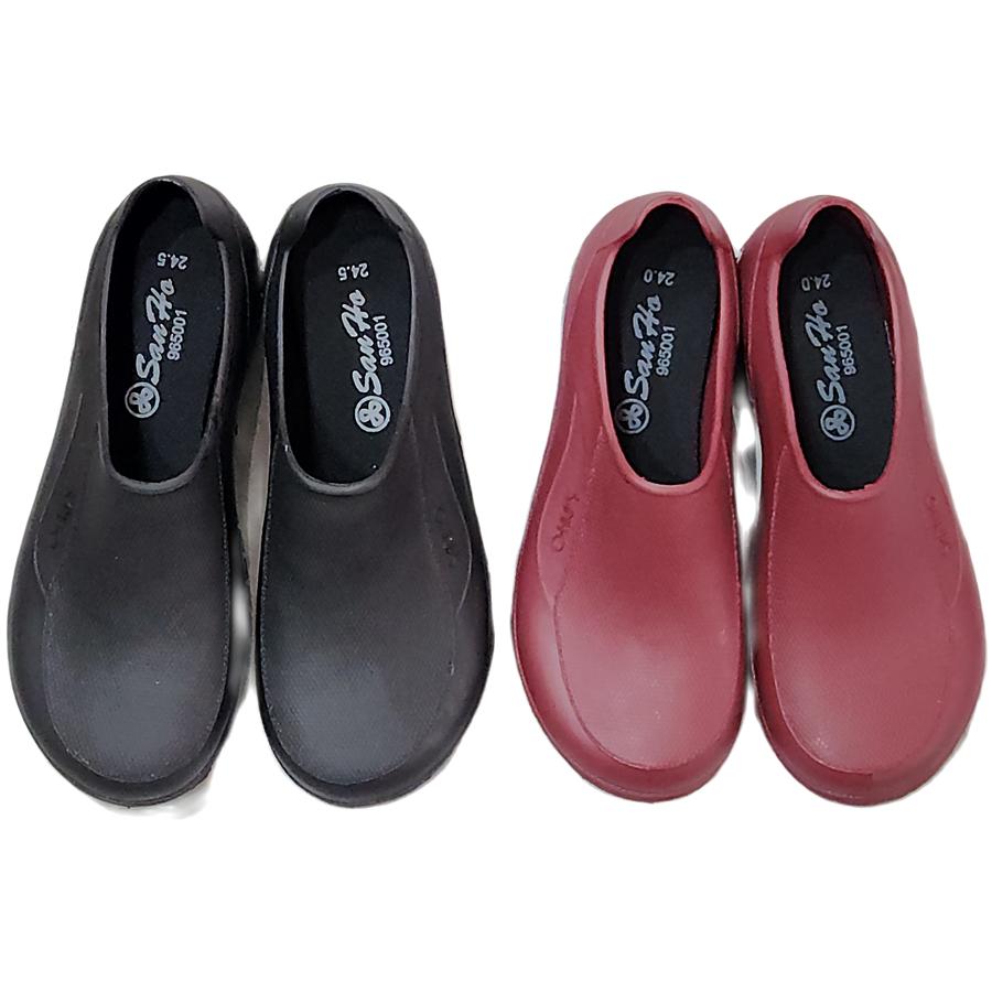 三和牌162女防水工作鞋、雨鞋、廚師鞋（暗紅/黑) ，附鞋墊-細節圖2