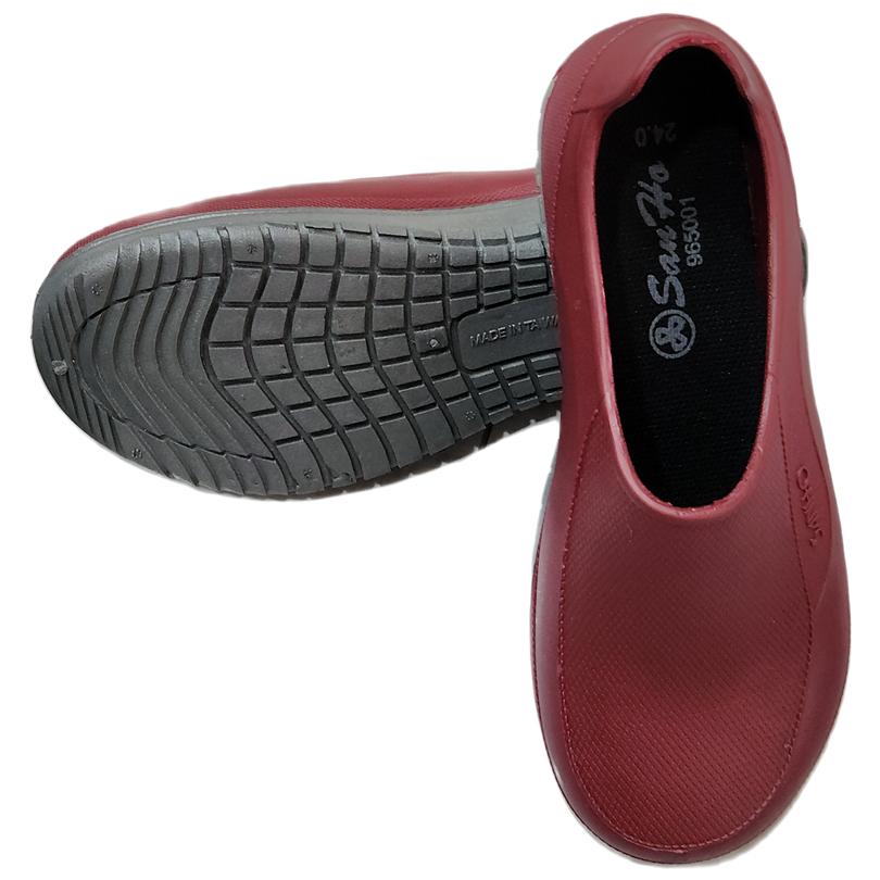 三和牌162女防水工作鞋、雨鞋、廚師鞋（暗紅/黑) ，附鞋墊-細節圖4