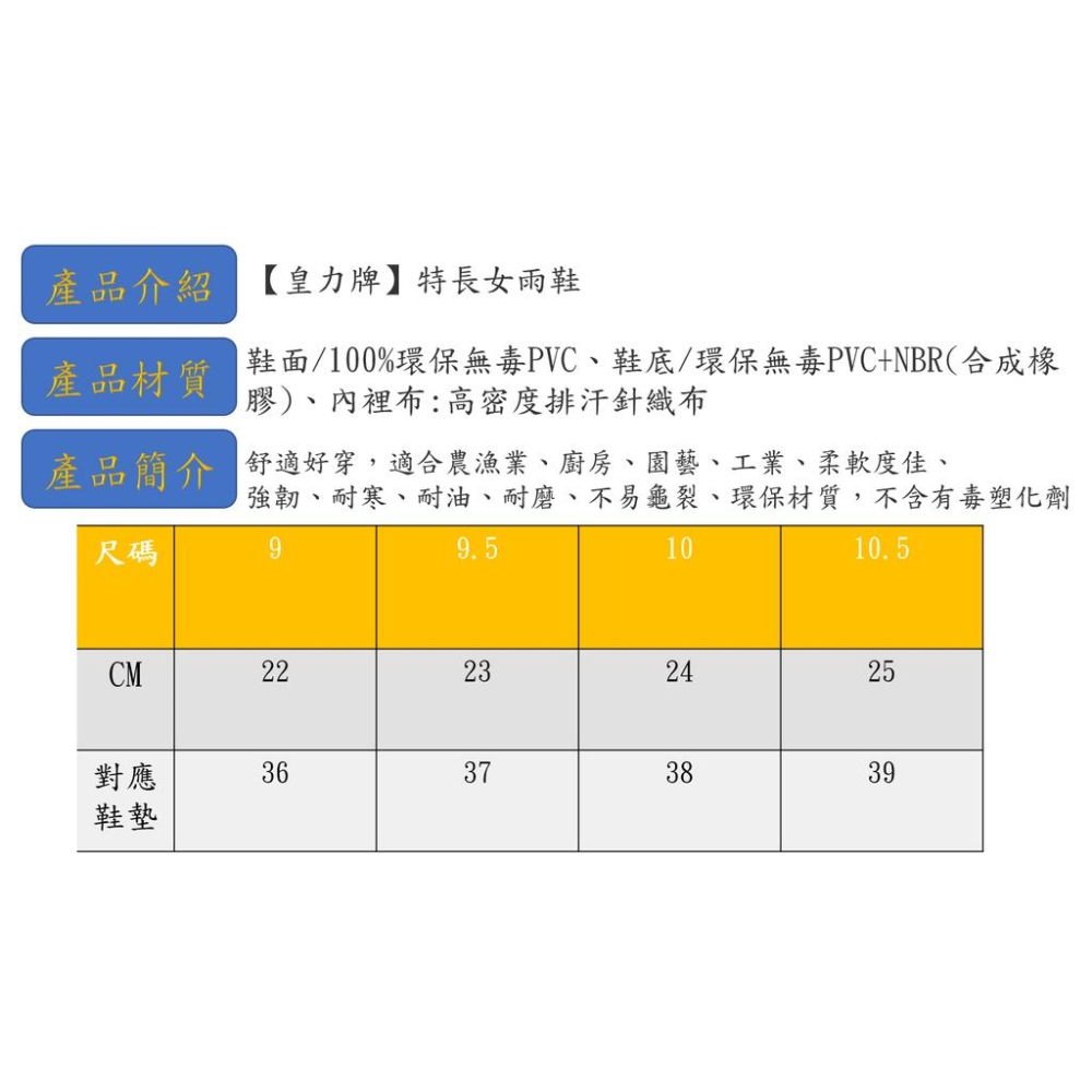 【皇力牌】特長女雨鞋(黑)，可加購竹炭鞋墊!!歡迎大宗購買~-細節圖6