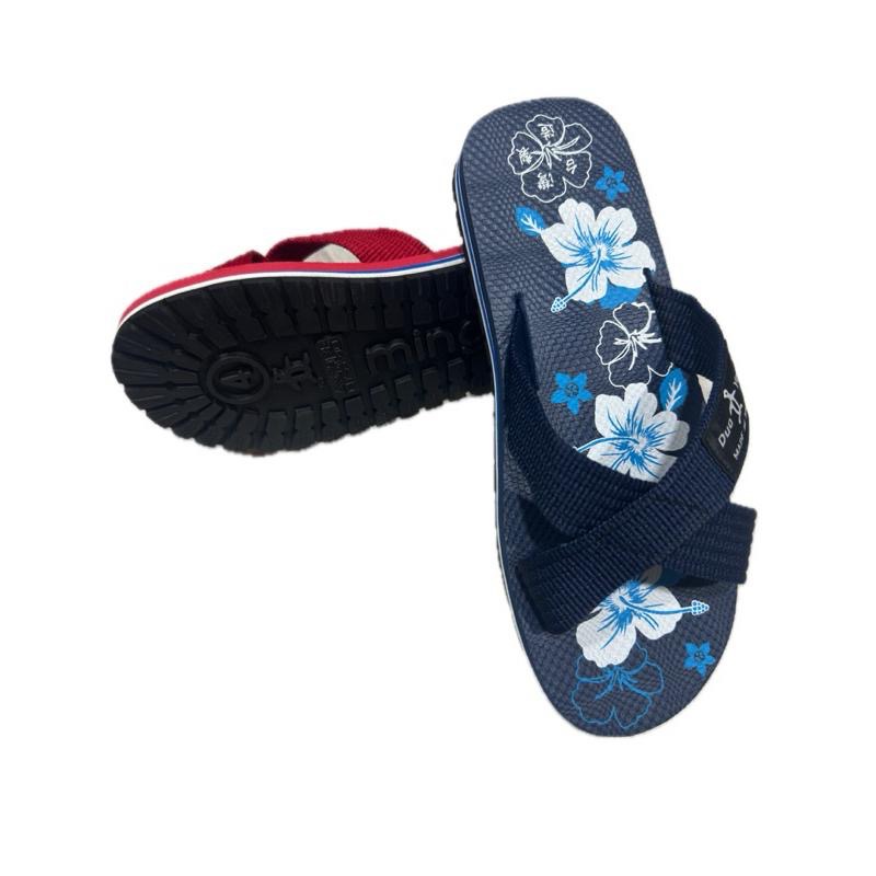 多曜904南島度假風緹花海灘拖鞋(藍/紅)-細節圖2