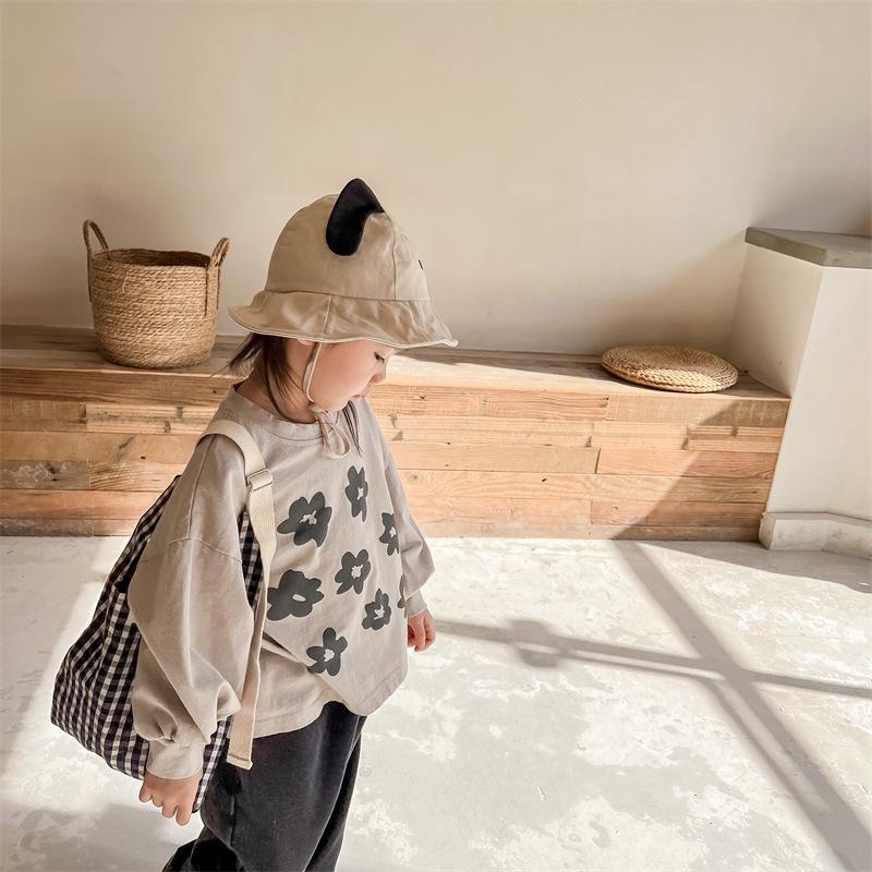 花朵落肩縮口袖上衣 長袖 秋冬 秋款 縮口 上衣 女童 女生 韓系 韓版-細節圖2