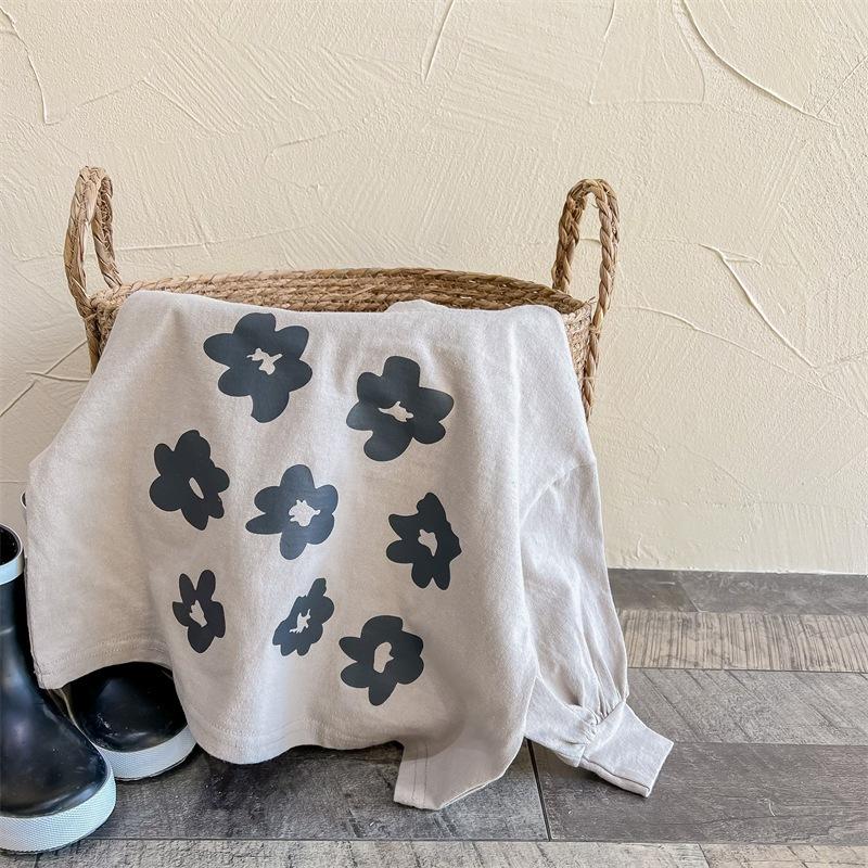 花朵落肩縮口袖上衣 長袖 秋冬 秋款 縮口 上衣 女童 女生 韓系 韓版-細節圖5