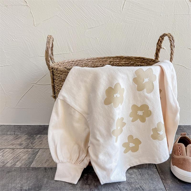 花朵落肩縮口袖上衣 長袖 秋冬 秋款 縮口 上衣 女童 女生 韓系 韓版-細節圖6