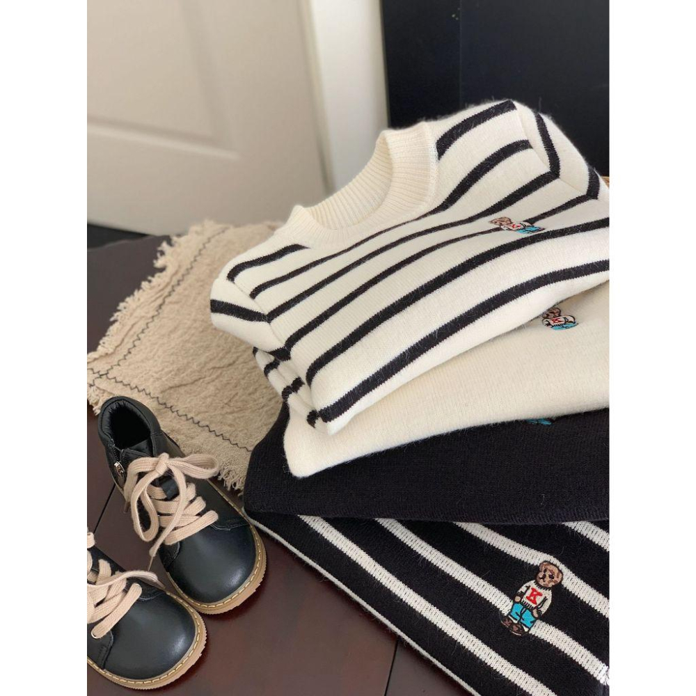 刺繡小熊細針織毛衣 針織上衣 圓領 毛衣 保暖-細節圖2