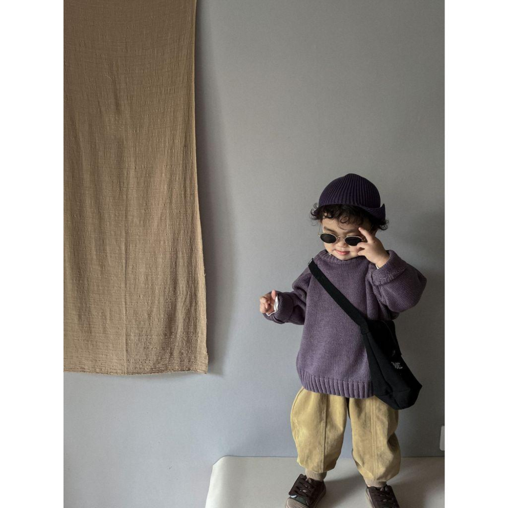 復古素色針織上衣 毛衣 男童 女童 長袖 秋天 針織 圓領-細節圖3
