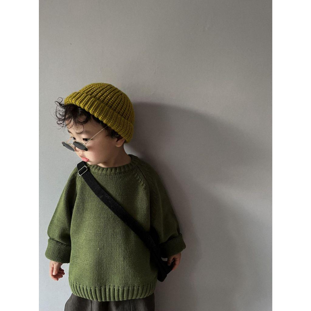 復古素色針織上衣 毛衣 男童 女童 長袖 秋天 針織 圓領-細節圖4