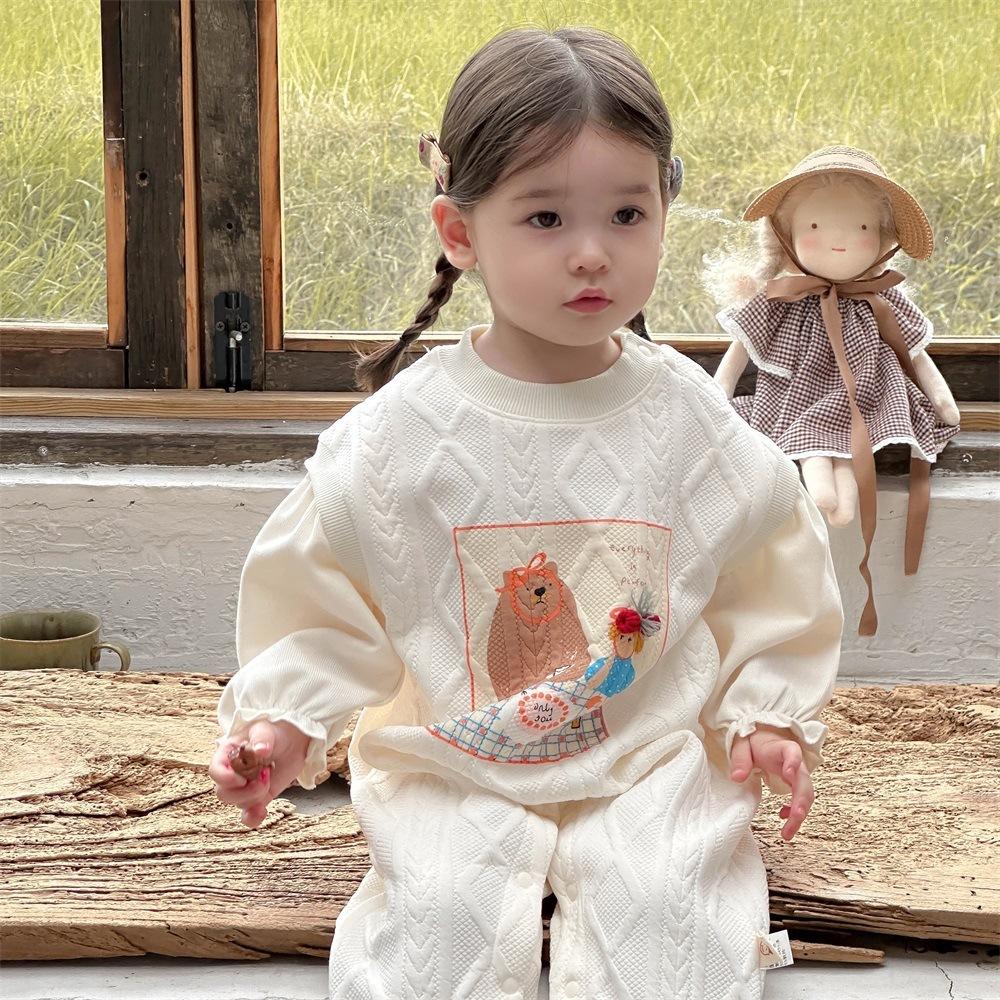 菱格小熊包屁衣 連身服 爬服 連衣服 包屁衣 長袖 秋天-細節圖2