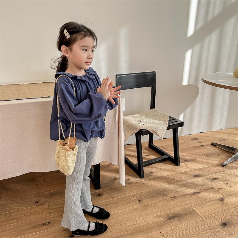 坑條布標九分喇叭褲 九分褲 內搭褲 坑條褲 長褲 喇叭褲 女童 女生 秋天 秋款-細節圖2