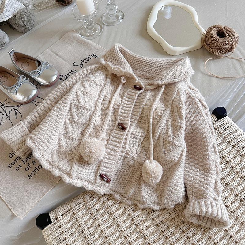 復古手工鈎花針織外套 秋冬 罩衫 長袖 外套 上衣 毛衣 女童 女生-細節圖3