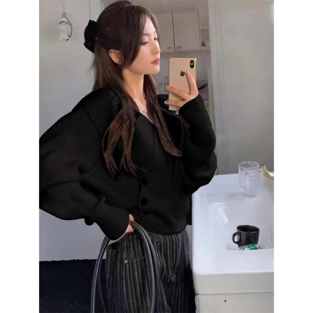 慵懶V領針織上衣 針織衫 V領 上衣-細節圖3