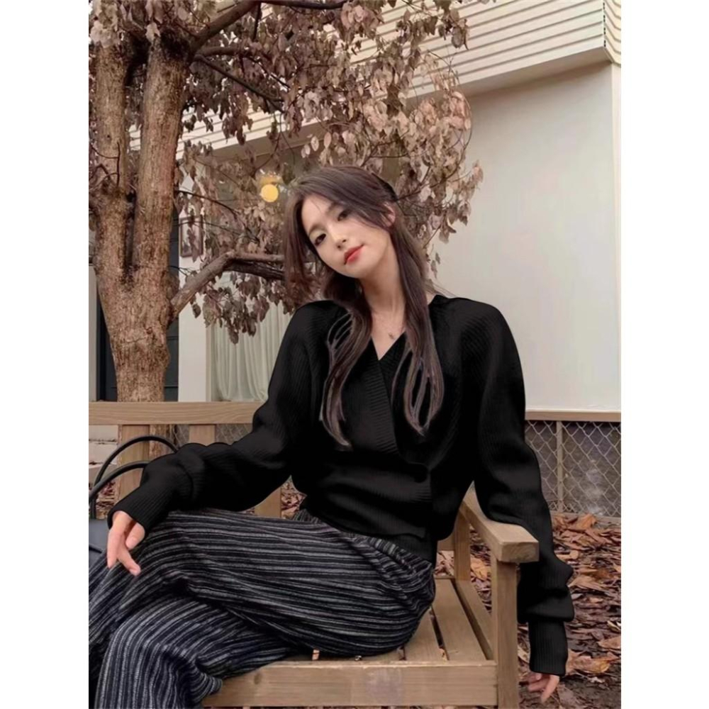 慵懶V領針織上衣 針織衫 V領 上衣-細節圖6