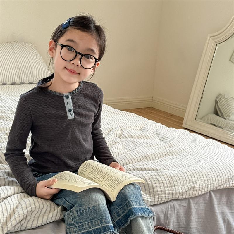 蕾絲領直紋上衣 內搭衣 打底衫 長袖 秋天 薄款-細節圖3