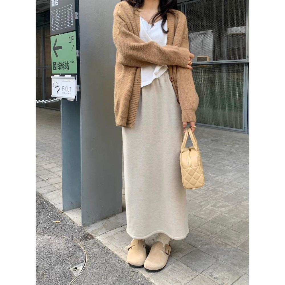 秋款羊絨半身裙 長裙 窄裙 秋天 女生-細節圖2