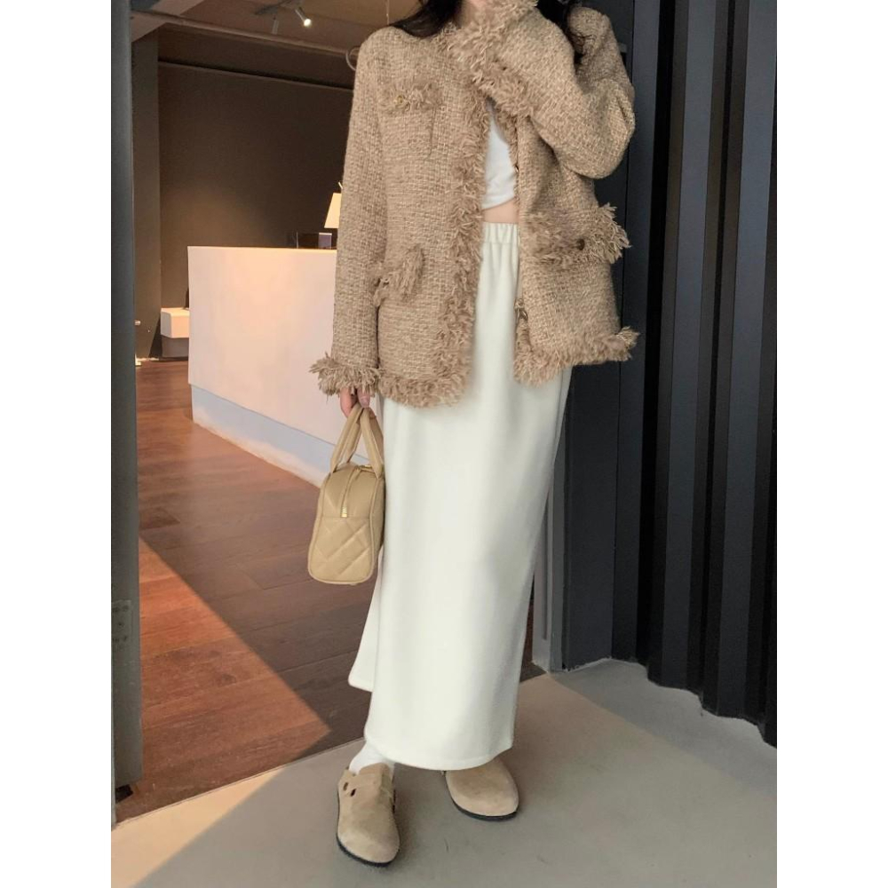 秋款羊絨半身裙 長裙 窄裙 秋天 女生-細節圖4
