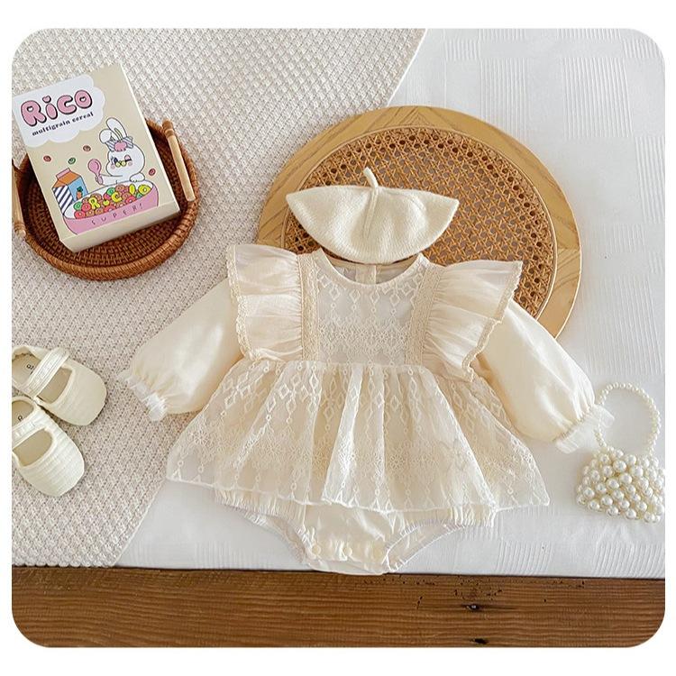 蕾絲緹花長袖包屁衣 秋冬 公主裙 百日宴 周歲 花童 禮服 長袖 包屁衣 洋裝-細節圖2