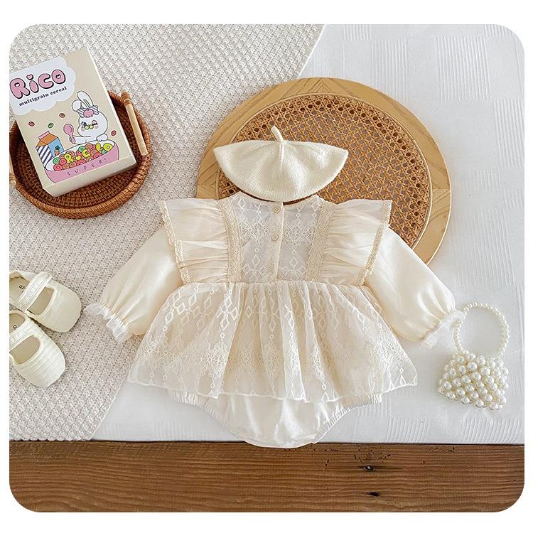 蕾絲緹花長袖包屁衣 秋冬 公主裙 百日宴 周歲 花童 禮服 長袖 包屁衣 洋裝-細節圖3