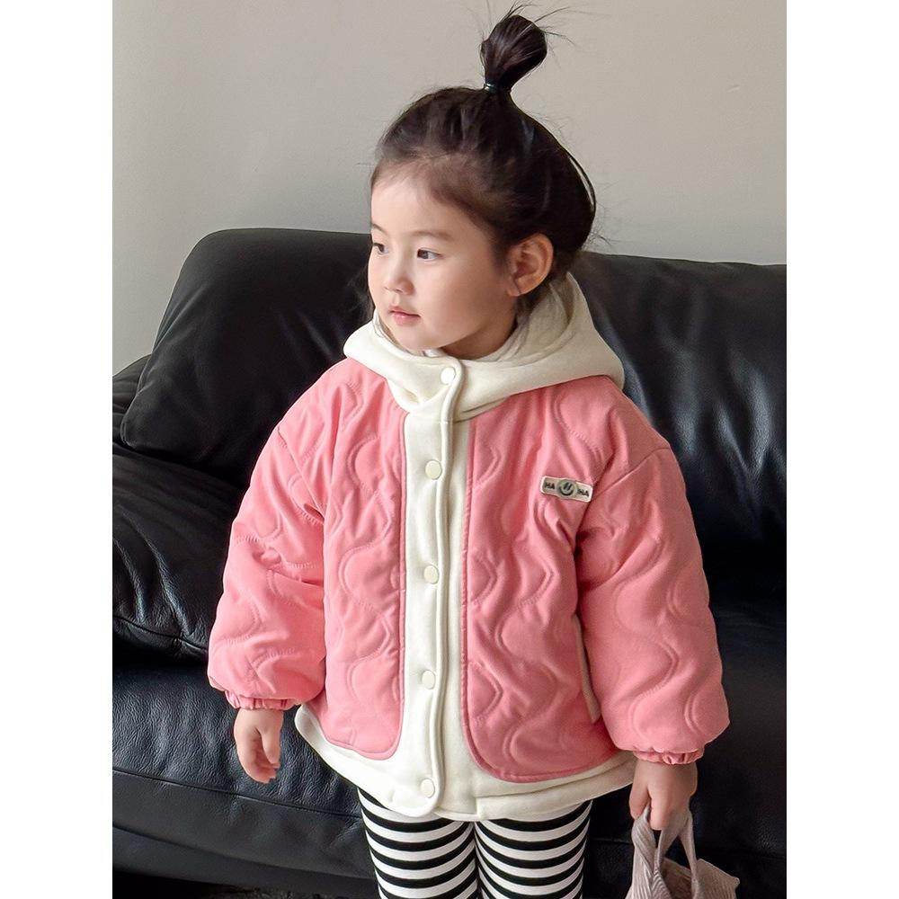 冬款拚色連帽外套(內加絨) 厚外套 冬季外套 女童 女生 連帽外套 絎縫外套-細節圖2