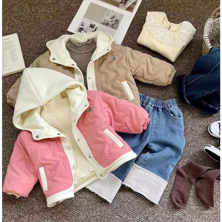 冬款拚色連帽外套(內加絨) 厚外套 冬季外套 女童 女生 連帽外套 絎縫外套-細節圖3