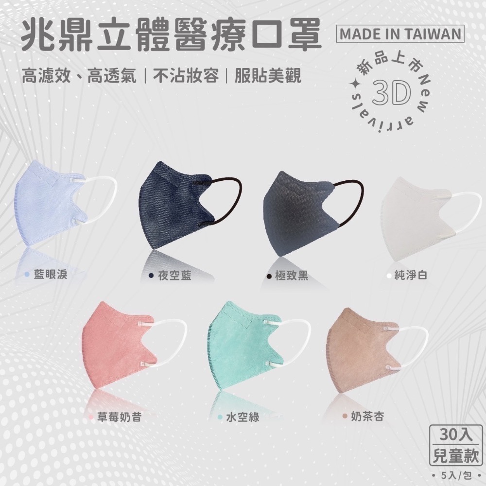 6色任選 兆鼎成人/兒童 立體3D醫療用口罩一盒30入裝 6色任選 5片1包 兆鼎兒童立體3D醫療用口罩-規格圖9