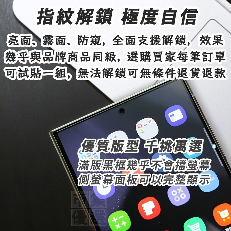 適用三星S系列指紋解鎖防窺/霧面磨砂/亮面滿版鋼化玻璃螢幕保護貼S25 S24 S23 S22 S21 Ultra-細節圖5