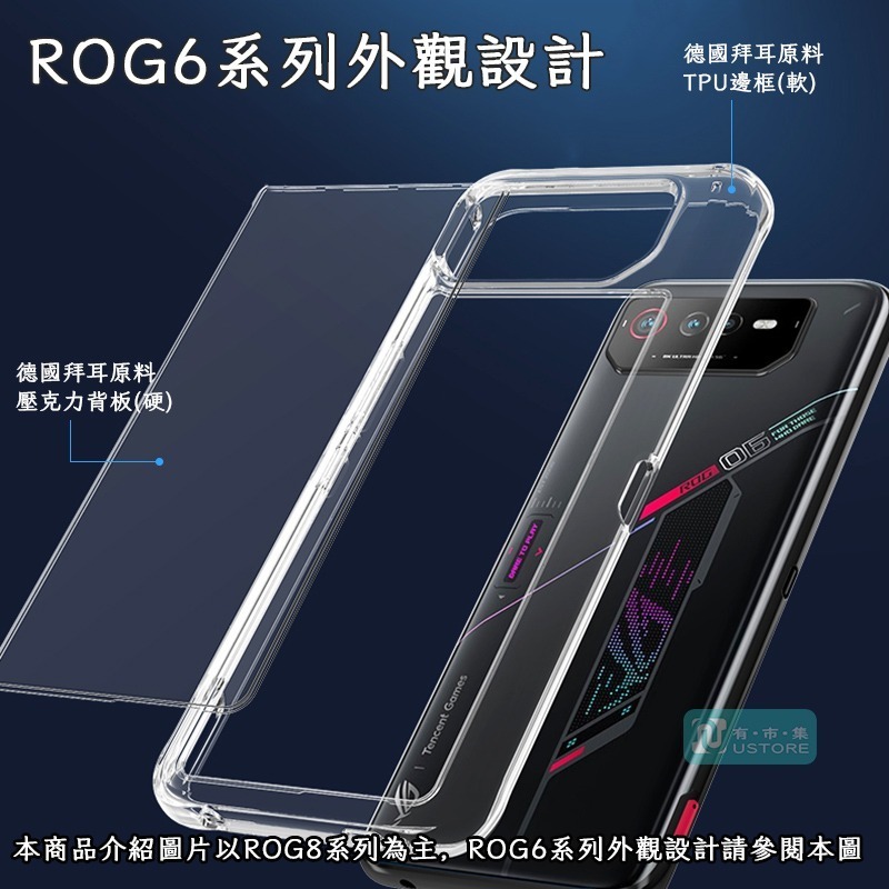 適用華碩ROG系列增厚軍規級全透明長效耐黃抗變色防摔手機殼保護殼▢ROG Phone 6 6D 7 8 Pro-細節圖7