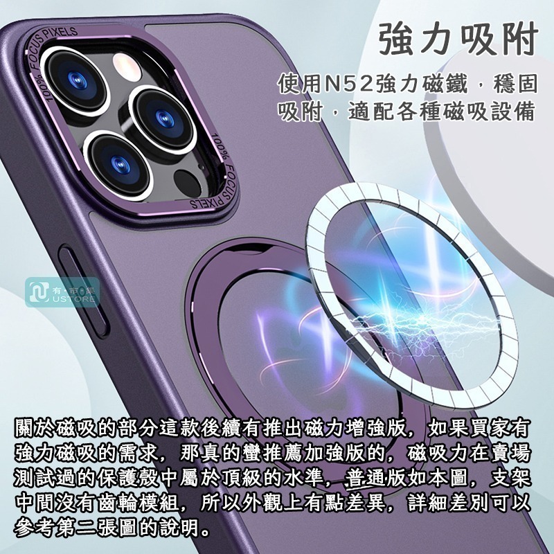 適用蘋果iPhone13 / 14系列追劇必備可旋轉手機支架磁吸防摔膚感手機殼保護殼▢iphone 14 13 Pro-細節圖5