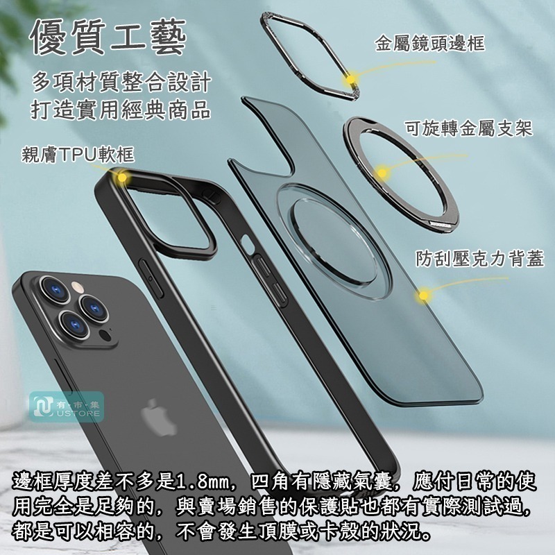 適用蘋果iPhone13 / 14系列追劇必備可旋轉手機支架磁吸防摔膚感手機殼保護殼▢iphone 14 13 Pro-細節圖8