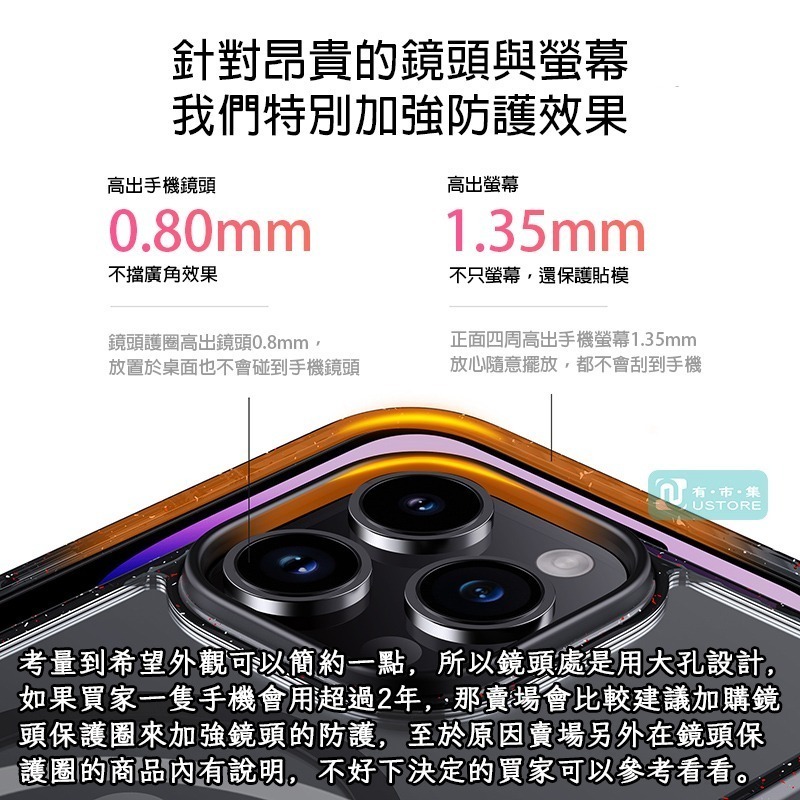 適用蘋果iPhone系列透彩磁吸Magsafe全包高彈性氣墊防摔手機殼保護殼保護套▢iphone15 pro Plus-細節圖4
