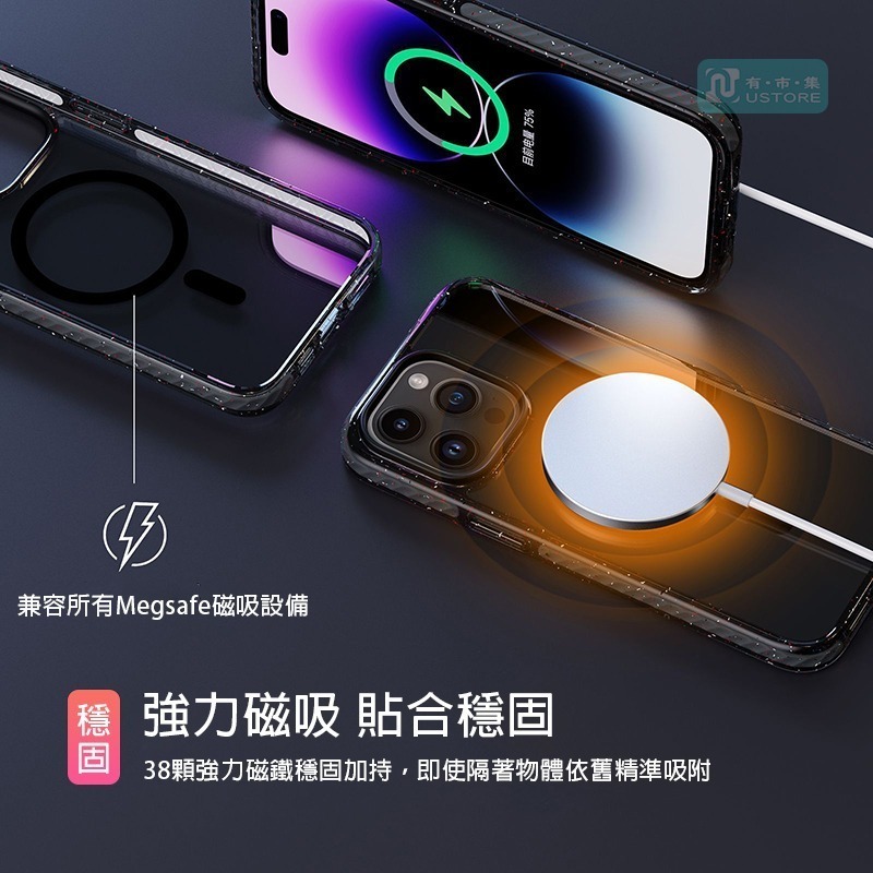 適用蘋果iPhone系列透彩磁吸Magsafe全包高彈性氣墊防摔手機殼保護殼保護套▢iphone15 pro Plus-細節圖5