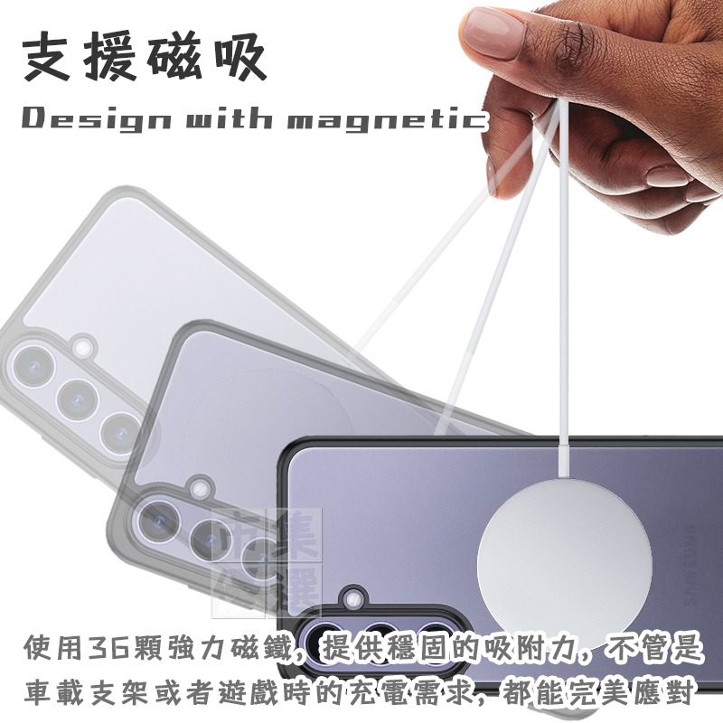 適用 三星 Galaxy S24 FE磁吸全透明強固型軍規級膚感防指紋防摔手機殼 保護殼-細節圖3