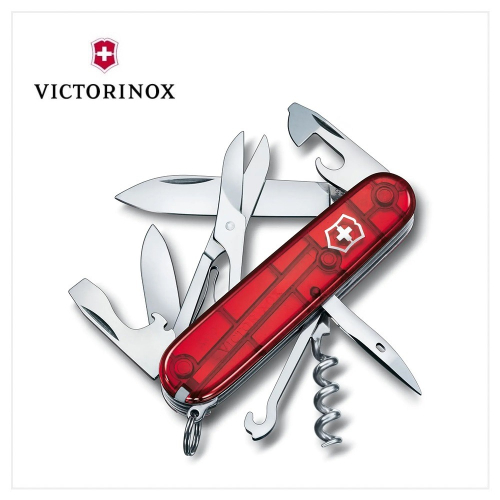 VICTORINOX 瑞士維氏 瑞士刀 Climber 14用 91mm 透紅 1.3703.T