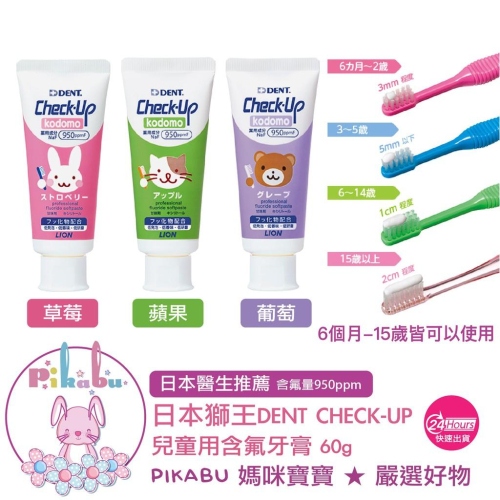 【Pikabu 皮卡布】附發票 日本 Lion獅王 DENT CHECK-UP 兒童用牙膏 嬰兒牙膏 含氟牙膏 現貨